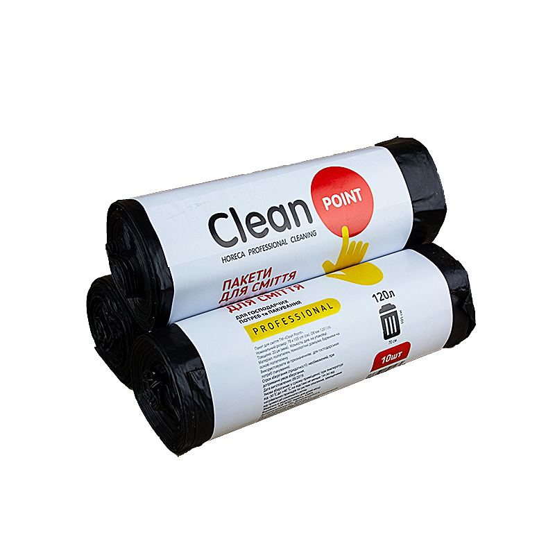 Пакети для сміття CLEANPOINT, 120 л., 10 шт., 20 мкм.